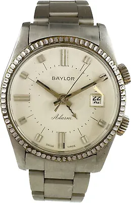 Vintage Baylor Mechanical Alarm Wristwatch AS 1568N Swiss Steel W Fluted Bezel • $435