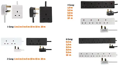 £0.99 • Buy Extension Lead Cable Plug Socket Electric Mains Power 1 2 4 6 Gang Way