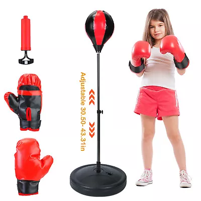Kids Punching Ball Bag Boxing Punch Speed Training Stand Adjustable Set +Gloves • $31.29
