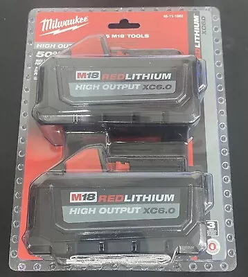 (2) NEW N PACK GENUINE Milwaukee M18 48-11-1865 6.0 AH Batteries 48-11-1862 XC • $122.50