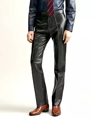 New Men Genuine Black Lambskin Leather Trouser Pant Party Casual Straight Fit • $114.99