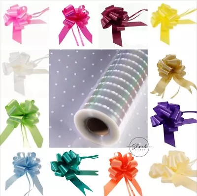 ShredAstic®️ White Dot Cellophane Wrap Hampers Pull Bow Gift Packaging • £3.69