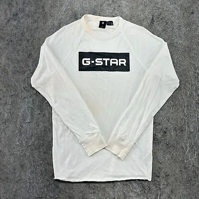 G-Star Shirt Mens Small White Logo Graphic Print Crew Neck Long Sleeve • $3.96