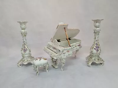 Beautiful Musterschutz Porcelain Grand Piano & Stool+Candle Holders KPM Germany • $475