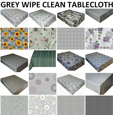 £8 • Buy Grey Wipe Clean Tablecloth Pvc Oilcloth Vinyl Table Cover Protector