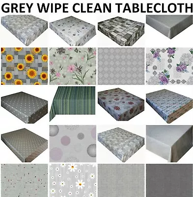 Grey Wipe Clean Tablecloth Pvc Oilcloth Vinyl Table Cover Protector • £15