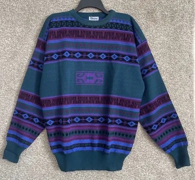 Vintage 90s Meister Mens Wool Blend Knit Aztec Retro Pullover Sweater Size XL • $29.99