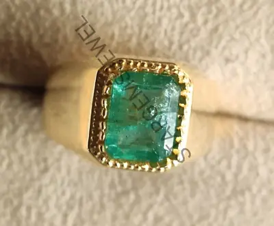 Natural Emerald 14K Yellow Gold Men's Ring Emerald Engagement & Wedding Ring. • $510