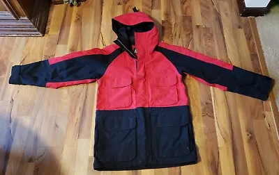 Cabelas Red & Black Gore Tex Guidewear Parka Jacket With Anorak Hood Small Reg • $100