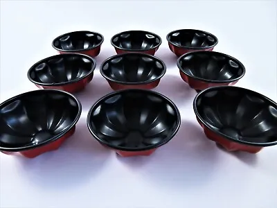 Individual Mini Cake Tart Pan Molds Lot Of 9 Non-Stick Round Red Metal 2 Ounce • $14.39