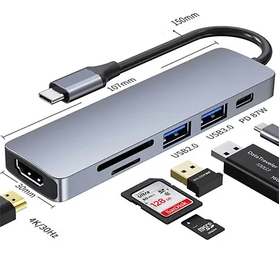 $19.96 • Buy 6 Port USB-C Hub Type C To USB 3.0 HDMI Docking Station For Apple Huawei Laptops