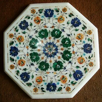 18  White Marble Table Top Coffee Side Inlay Lapis Mosaic Home Decor Antique • $517