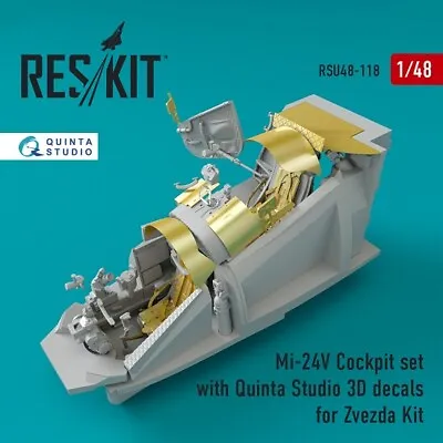 Reskit RSU48-0118 - 1/48 Mi-24 (V) Cockpit Set With Quinta Studio 3D Decals Kit • $49.99