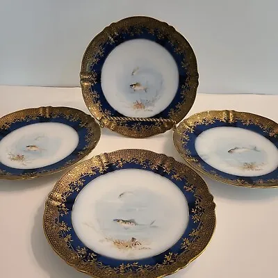 Th. Haviland Limoges French Signed L Martin Cobalt Blue & Gold 8.5  Fish Plates • $275