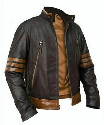 $119 • Buy Logan Wolverine X-men Origins Brown Biker Real Leather Jacket Halloween Costume