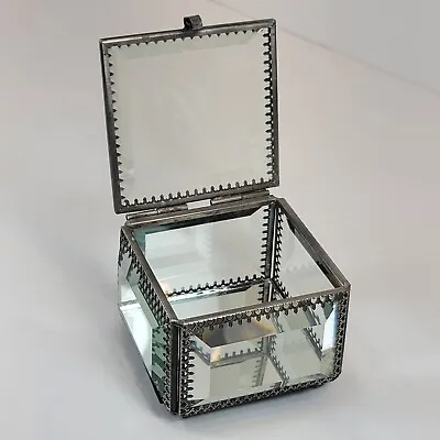 Vtg Nicole Miller Home Glass Mirrored Elegant Silver Tone Jewelry Trinket Box • $28.64