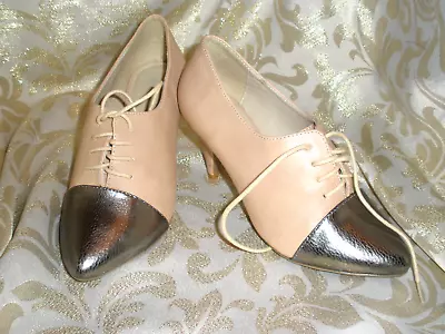 C-label Tan Brown Faux Leather Spectatr Pumps Oxford Mules Loafers Heels Vicky 6 • $7.99