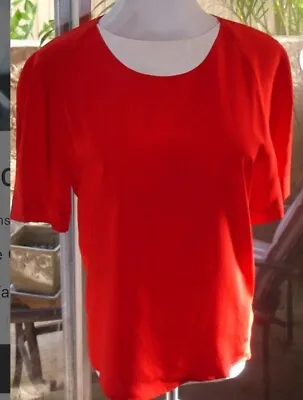Vintage Chanel Red And Cream Silk Blouse Boat Neck S/M Top Shirt  • $159
