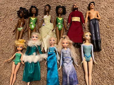 Disney Doll Lot Of 11 Jafar Elsa Tiana Flynn Tinkerbell • $9