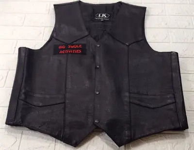 Black Leather Bikers Vest By Leather King Inside Pockets Men's Size 50 • $33