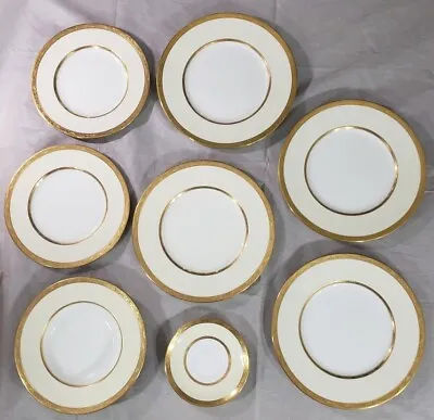 8 Dishes Antique Mintons Tiffany 6 Plates 1 Bowl 1 Saucer Cream White Heavy Gold • $84
