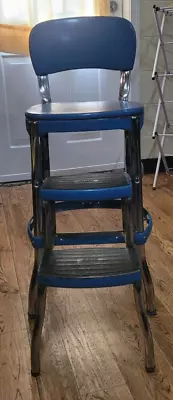 Vintage Blue Cosco Metal Fold Oout Kitchen Step Stool Mid Century MCM Modern • $149.99