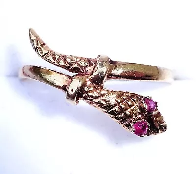 Vintage 9ct Gold & Ruby Snake Ring Size Q • £179.99