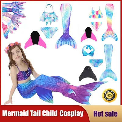 Girls Mermaid Tail Swimming Costume Swimmable Bikini Set Summer Swimsuit New UK • £15.82