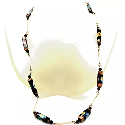 Vintage Murano Glass Station Necklace Blue Black Beads Links Costume Jewelry • $45