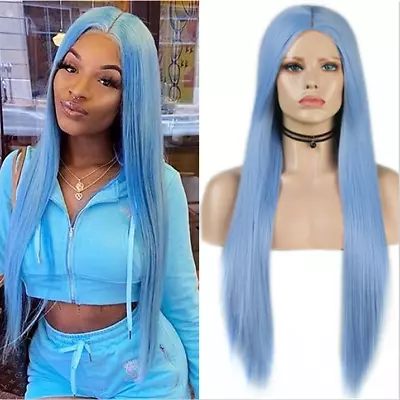 Light Blue Long Straight Hair 22 Inch Wigs For Fashion Women Synthetic None Lace • $17.47