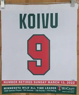 Mikko Koivu Jersey Retirement Mini Banner 3/13/22 Minnesota Wild • $29.99