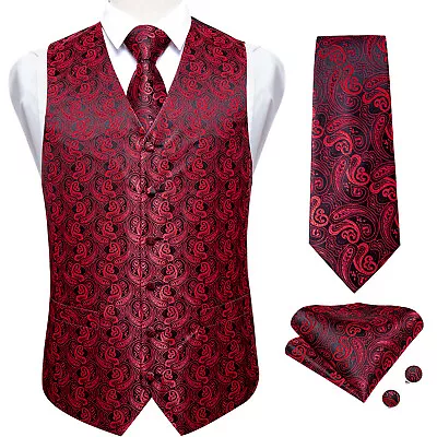 Mens Gold Paisley Waistcoat Necktie Hanky Cufflink Wedding Set Bussiness S-3XL • $20.99