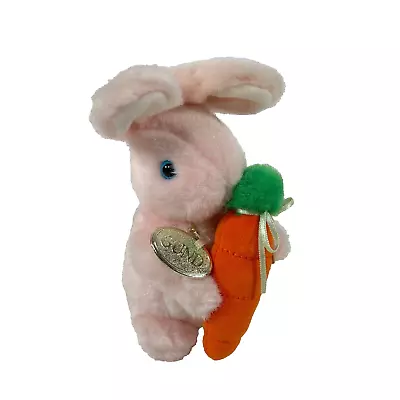 Vtg 1991 Gund Pink Easter Bunny Rabbit Plush With Carrot Blue Eyes  8 Inch Toy • $12.49