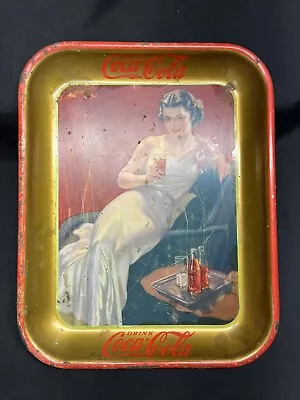 Vintage 1936 Coca-cola Metal Tray “Lady In The White Dress” American Art Works • $60