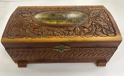 Vintage Hand Made Hand Carved Wooden Jewelry/Stash Box With Mirror & Lock • $32.97