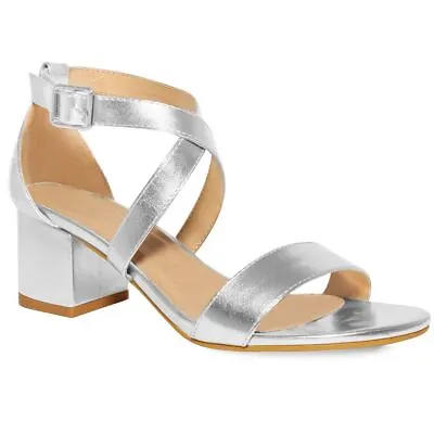 Ladies Mid High Heels Strappy Wedding Bridal Party Evening Sandals Comfy Shoes • £17.99