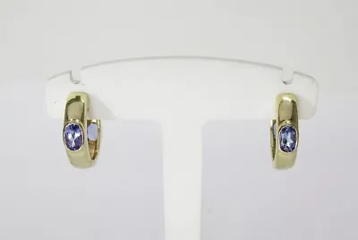 Elegant Signed STS 14K Yellow Gold Tanzanite Huggie Hinged Post Pierced Earrings • $219.99