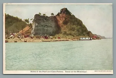 Mississippi Pearl & Clam Fishermen Home House Boat River Cliffs Ms Postcard • $34.99