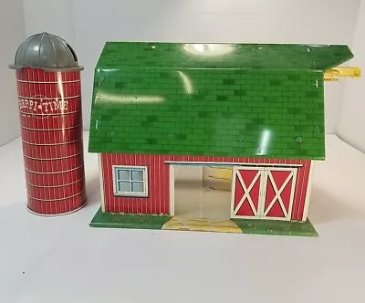 VTG Marx Happi Time Tin Farm Barn And Silo With Rubber Animals - Preowned • $80