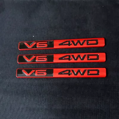3x V6 4WD Black Red Matte Metal Badge Sticker Emblem Decal Tailgate Fender Grand • £19.18