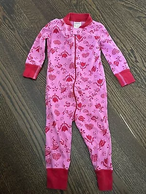 Baby Girls Hanna Andersson Pink Red Floral Hearts Pajamas Sleeper 70 9-18 Months • $13.99