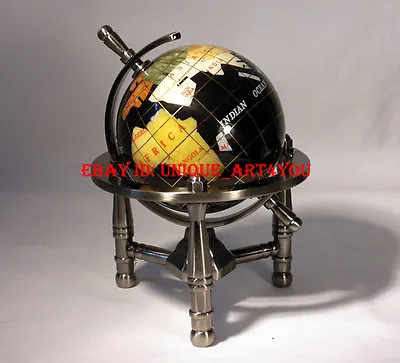 Unique Art 6-Inch Mini Black  Gemstone World Globe With Silver Tripod Office • $43.75