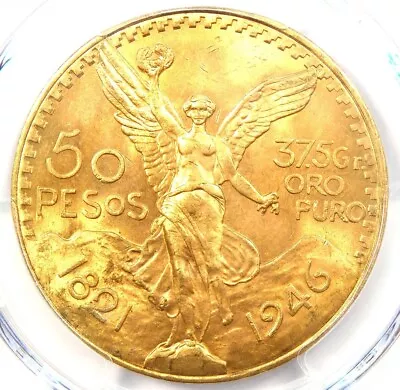 1946 Mexico Gold 50 Pesos Coin 50P KM-481 - Certified PCGS MS65 (Gem BU UNC) • $3576.75