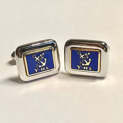 Vintage Nautical Anchor Y-HL Mens Cufflinks Silver Gold Tone Blue Enamel • $19.99