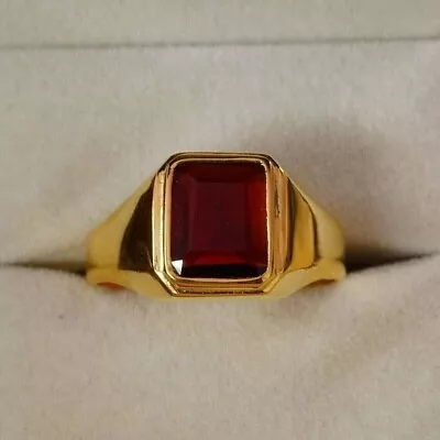 2Ct Emerald Cut Lab-Created Red Garnet 14K Yellow Gold Plated Wedding Ring Men's • $123.59