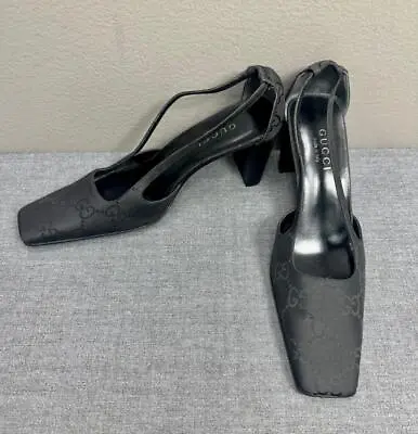 $199.99 • Buy Beautiful GUCCI Black Fabric With Logo Heel Pumps Shoes Size 9.5 B Made In Italy