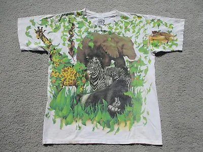 Wild Oats Shirt Mens Large Animals 1992 AOP All Over Print Jungle Zebra Gorilla • $95