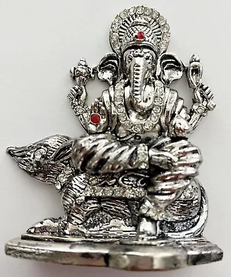 Lord Ganesha Sitting On Mouse Metal Silver Car Dashboard Idol H-3  • $9.99