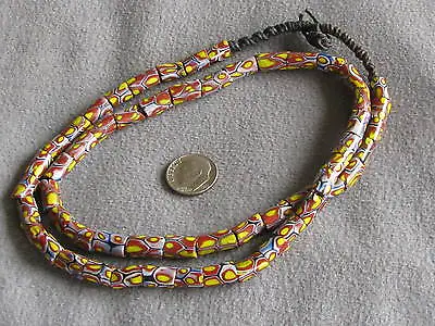 22  Str Antique Venetian Millefiori African Trade Beads Yellow Brick Red 12x6mm  • $99.99