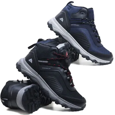 Mens Leather Walking Hiking Boots Waterproof MEMORY FOAM Ankle Trainers Shoes • £19.98
